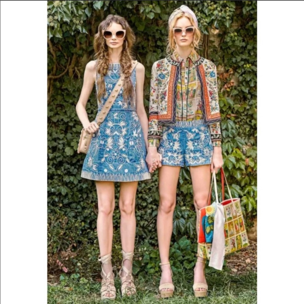 Alice+Olivia Lindsey Blue embroidered dress